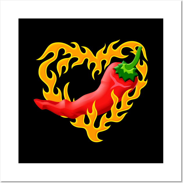 Chili Pepper with Flame Heart Wall Art by sifis